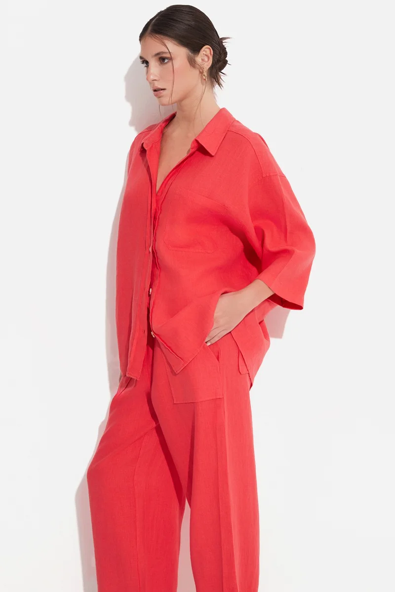 جون Women's Exclusive Regular/normal Pattern 100% Linen Short Sleeve Shirt