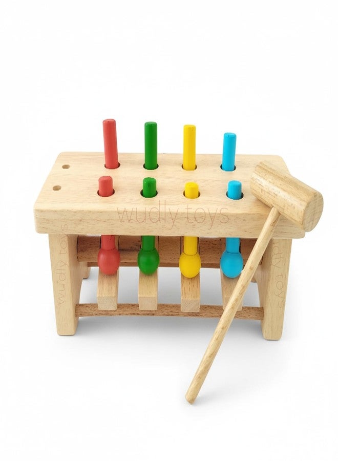 Wudly Wooden Hammer Peg Bench Toy for Kids | Montessori Pound Bench Hammering Block Punch Drop Instruments Game with Mallet | Colour Matching | Kids for 12M+ Multicolour - Image 1