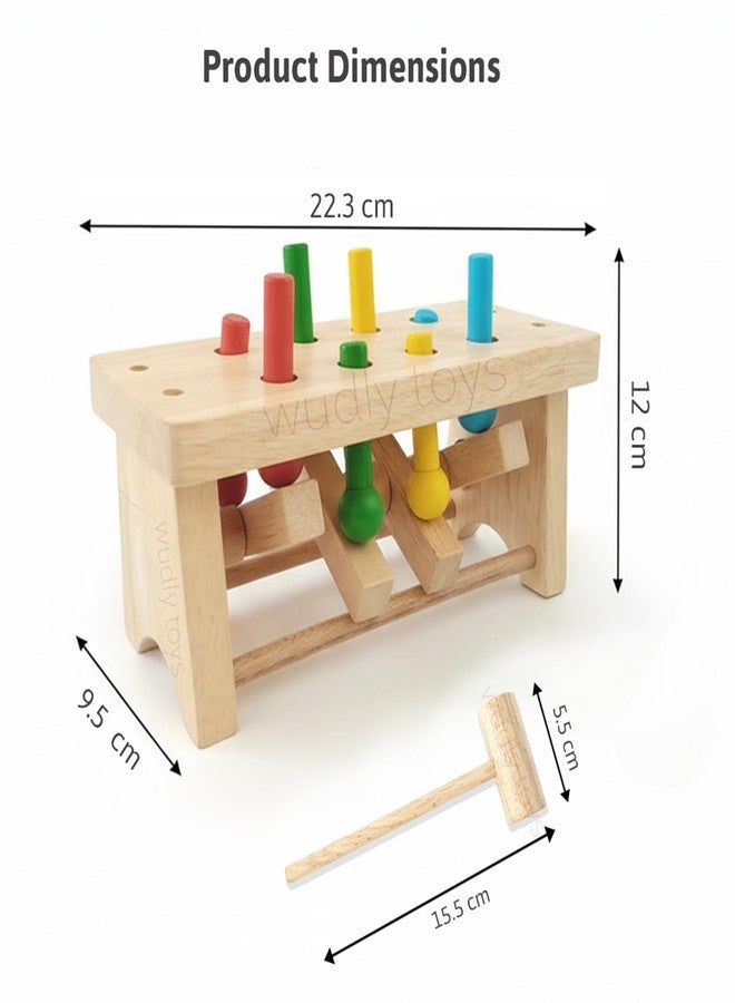 Wudly Wooden Hammer Peg Bench Toy for Kids | Montessori Pound Bench Hammering Block Punch Drop Instruments Game with Mallet | Colour Matching | Kids for 12M+ Multicolour - Image 2