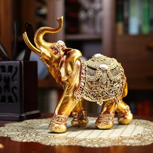 AWENDIETOU Lucky Elephant Statue,7" Elephant Decor,Elephants Figurine for Home Decor Unique and Ornament for Living Room,Table Centerpiece Shelf and Office Adds(Resin Craft) - Image 1