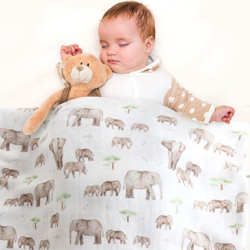 Lifetree Baby Swaddle Blankets  Boys Girls Muslin Swaddling Wrap Receiving Blanket For Newborn  70% Viscose From Bamboo And 30% Cotton  Large 47"" X 47""  Elephant And Tree Pattern - Image 3