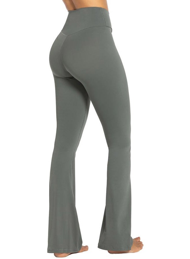 Sunzel Flare Leggings, Crossover Yoga Pants with Tummy Control, High-Waisted and Wide Leg, Grey, S - Image 4