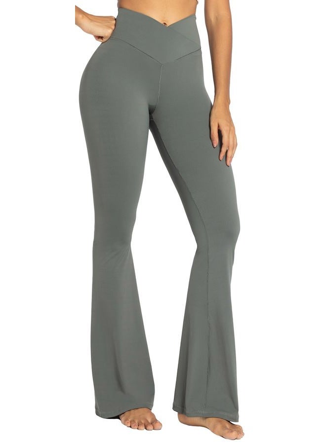 Sunzel Flare Leggings, Crossover Yoga Pants with Tummy Control, High-Waisted and Wide Leg, Grey, S - Image 1
