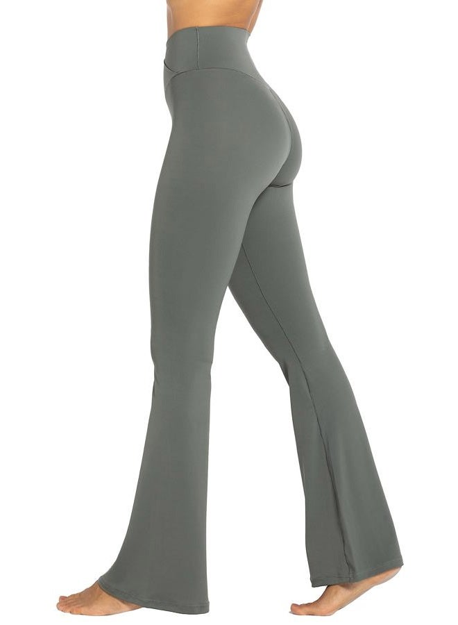 Sunzel Flare Leggings, Crossover Yoga Pants with Tummy Control, High-Waisted and Wide Leg, Grey, S - Image 3