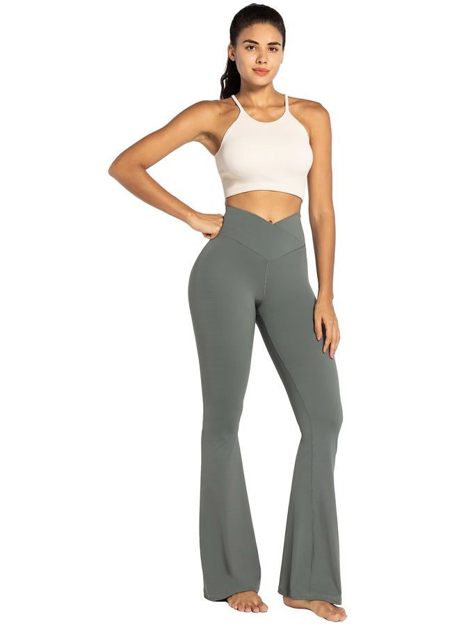 Sunzel Flare Leggings, Crossover Yoga Pants with Tummy Control, High-Waisted and Wide Leg, Grey, S - Image 5