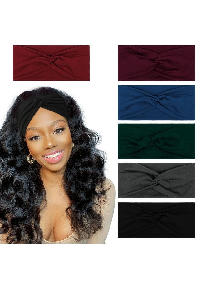 Turban Headbands for Women Wide Head Wraps Knotted Elastic Teen Girls Yoga Workout Solid Color Hair Accessories, 6 Pack