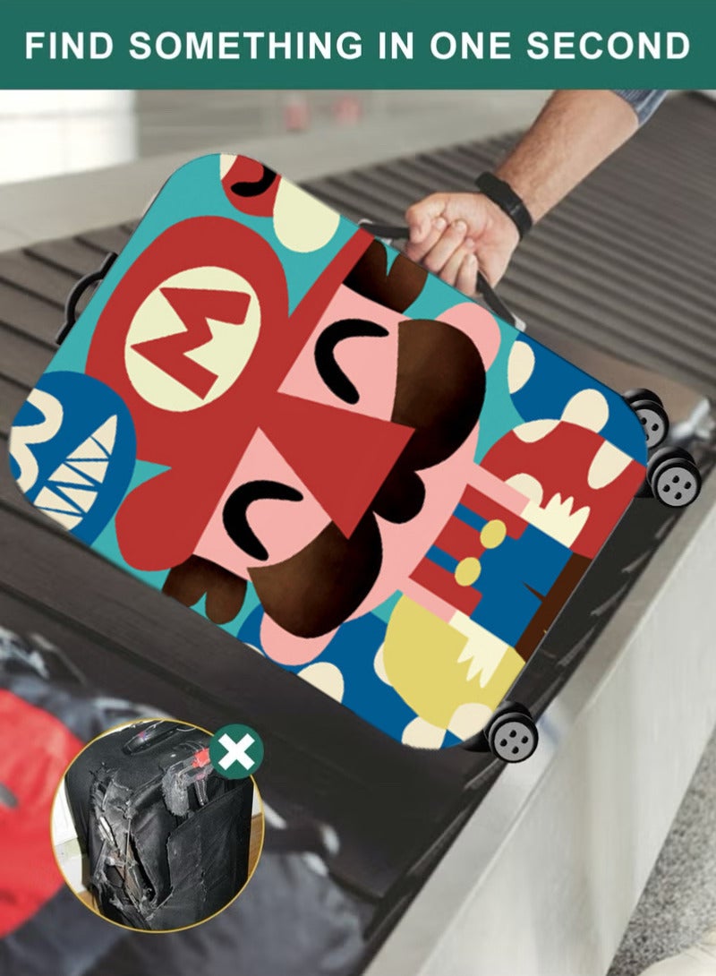 TNGames Vintage Color Stain-Resistant Patterns - Luggage Protector Cover Extra Thick & Highly Elastic Suitcase Protector Cover (Fits 18-21 Inch Luggage) + Free Macaron Apple Green PVC Luggage Tag | Dustproof & Scratchproof - Easy Airport Identification - Image 3