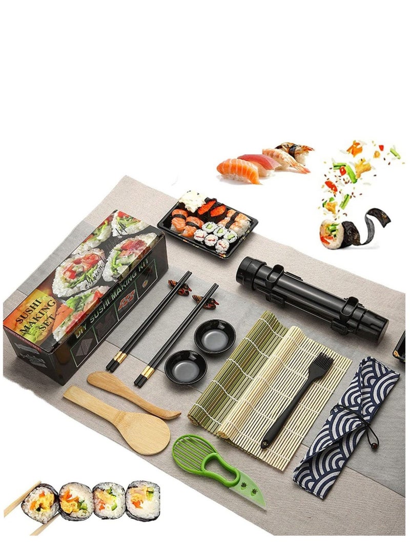 DURKU Sushi Making Kit, Set of 16 - Sushi Maker with Knife, Bamboo Mats, Rice Bazooka, Chopsticks, Holder, Dipping Plate, Slicers, Nigiri Maker, Rice Paddles, and Sushi Brush - Image 1