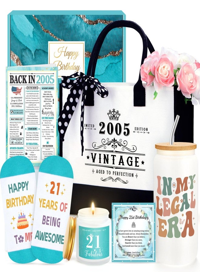 Launrada 21st Birthday Gifts for Her 21 Year Old Birthday Gifts for Her Cool Fabulous Gift for 21 Year Old Female Gift Ideas for Girl Age 21 Happy 21st Bday Decorations Basket with Tumbler for Women Daughter - Image 1