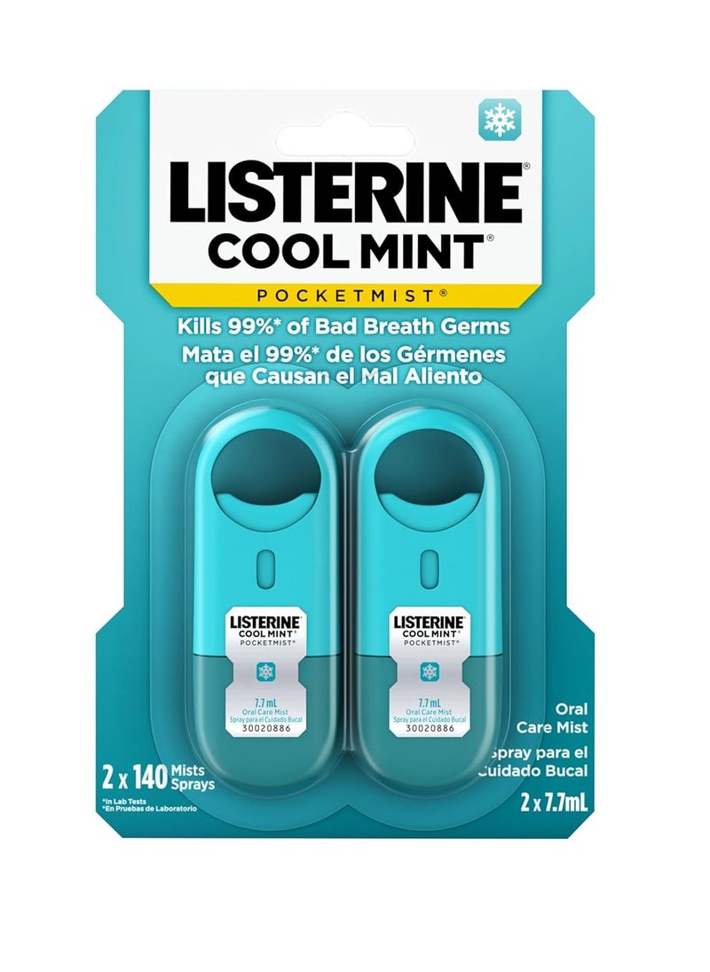 Listerine Listerine Cool Mint Pocketmist, Oral Care Mist for Fresh Breath, Non-Aerosol Sugar-Free Bad Breath Refresher Spray to Kill 99% of Bad Breath Germs, Portable, Cool Mint Flavor, 7.7 mL, 12 Mists  - Image 1