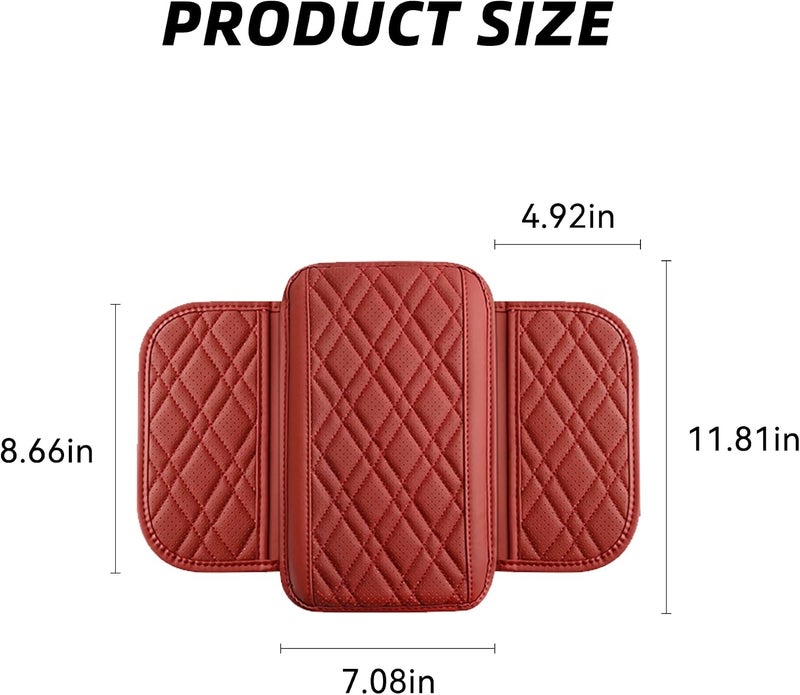 Couslcd Car Center Console Cover, Leather Vehicle Arm Rest Cushion with 2 Storage Bags, Automotive Armrest Interior Seat Box Pad Accessories, Universal for SUV, Sedan, Truck (Red) - Image 2