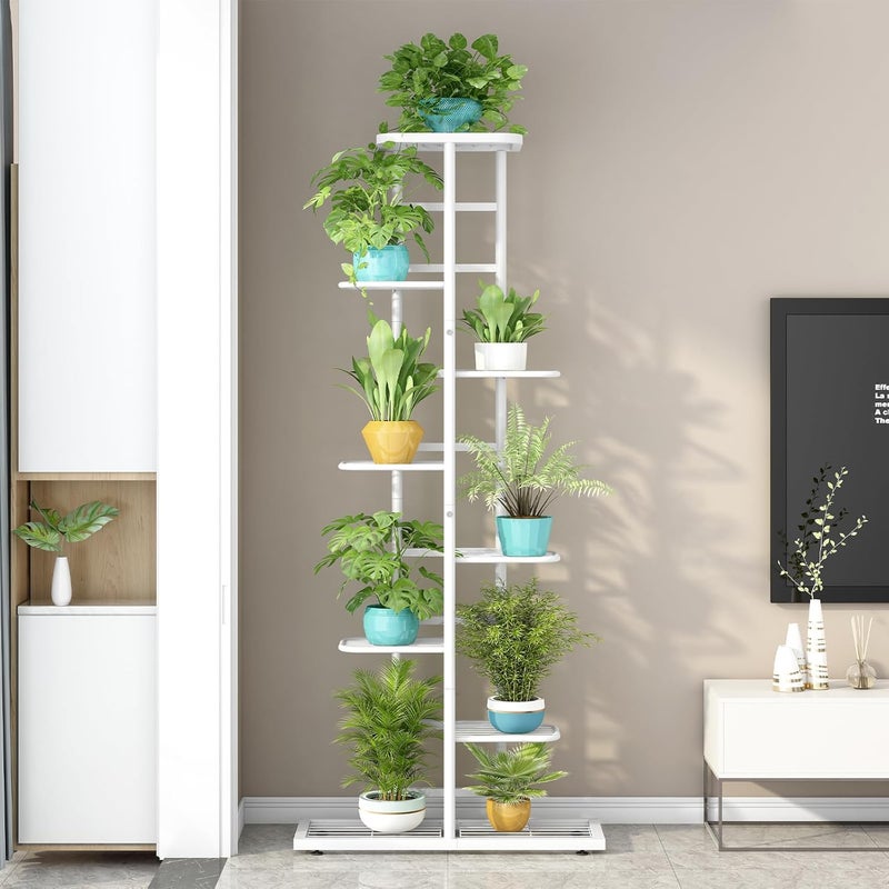 LINZINAR حامل نباتات من ، معدني، داخلي وخارجي، 8 طبقات و9 أصص، متعدد الأصص، رف حامل للأواني، داخلي وخارجي، وحدة عرض للأصص للفناء والحديقة والزاوية والشرفة وغرفة المعيشة - Image 2