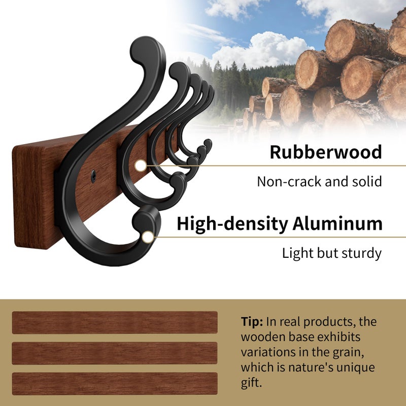 Jasopaco Solid Wood Wall Mounted Coat Rack, Heavy Duty 5 Hook Wooden Hanger with Metal Hooks for Hanging Hats, Coats, Towels, Backpack, Keys in Closet, Entryway, Bedroom, Bathroom, 2 Pack. - Image 3