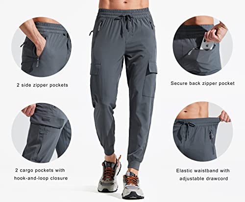 Libin Men's Lightweight Joggers Quick Dry Cargo Hiking Pants Track Running Workout Athletic Travel Golf Casual Outdoor, Grey M - Image 3