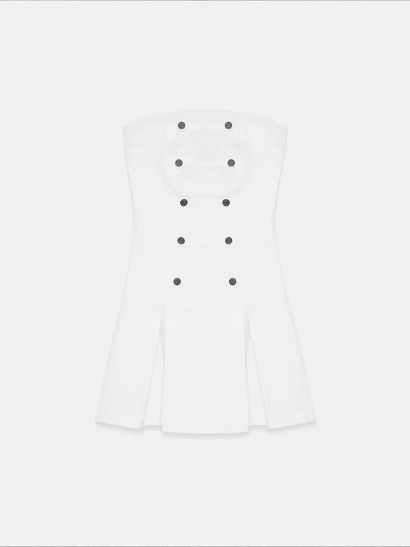 Dilvin White DILVIN Strapless Mini Dress With Button Detail for Women | Best Price UAE