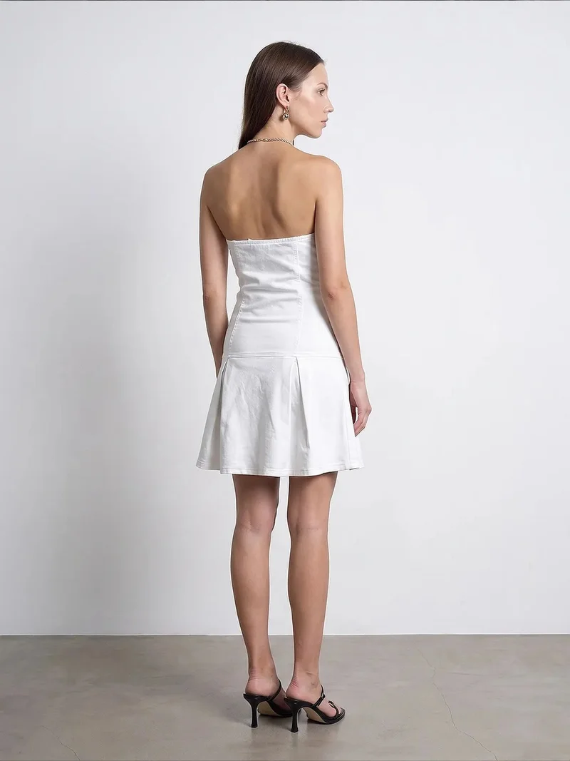 Dilvin White DILVIN Strapless Mini Dress With Button Detail for Women | Best Price UAE