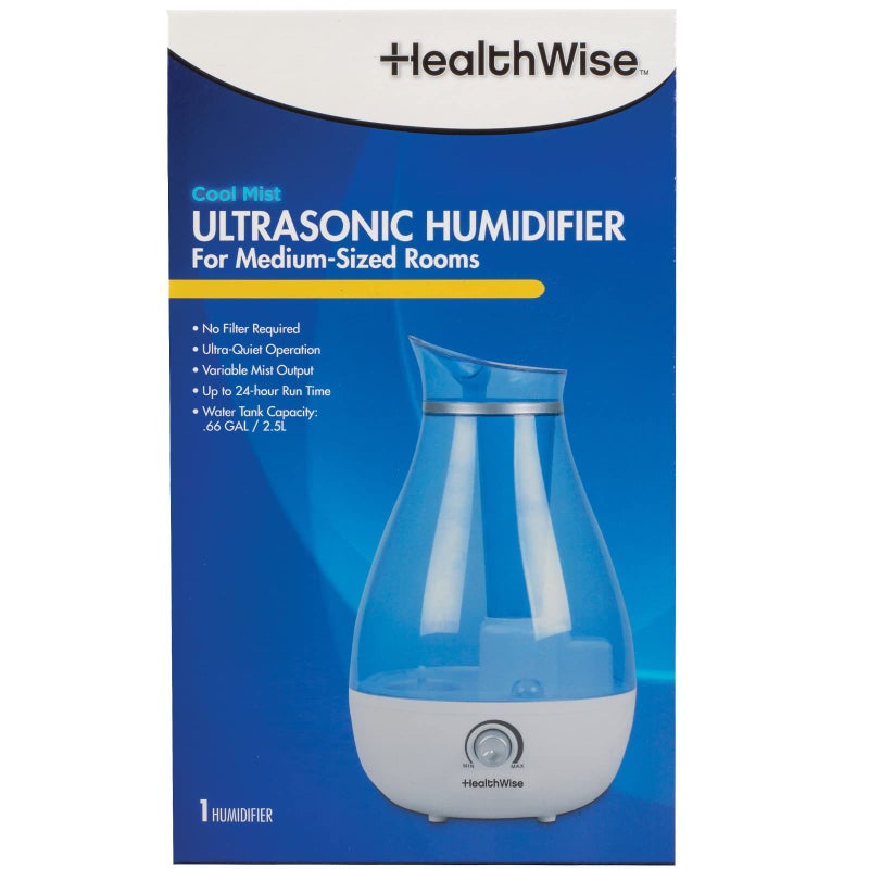 HealthWise Cool Mist Ultrasonic Humidifier | For Medium Size Rooms | No Filter Required | 24 Hour Run Time, Blue, 2.6L - Image 2