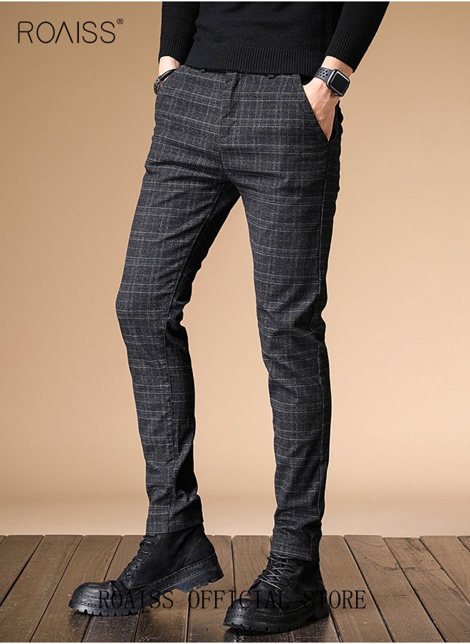 roaiss - Men Straight Leg Slim Fit Trousers  Elastic Slimming Effect Pilling Free & Colorfast Mid Rise & Tummy Control No Crotch Binding - Image 1