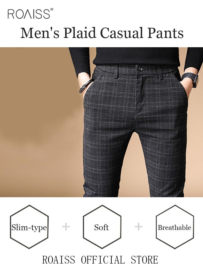 roaiss - Men Straight Leg Slim Fit Trousers  Elastic Slimming Effect Pilling Free & Colorfast Mid Rise & Tummy Control No Crotch Binding - Image 1