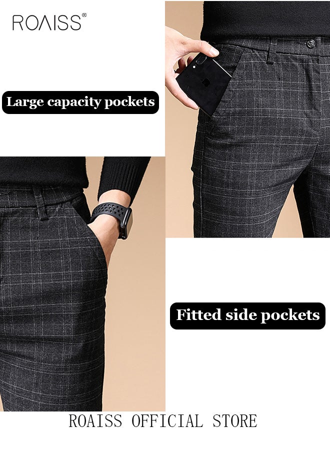 roaiss - Men Straight Leg Slim Fit Trousers  Elastic Slimming Effect Pilling Free & Colorfast Mid Rise & Tummy Control No Crotch Binding - Image 1