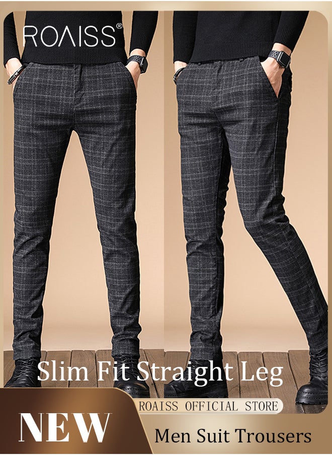 roaiss - Men Straight Leg Slim Fit Trousers  Elastic Slimming Effect Pilling Free & Colorfast Mid Rise & Tummy Control No Crotch Binding - Image 1