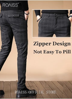 roaiss Men Straight Leg Slim Fit Trousers  Elastic Slimming Effect Pilling Free & Colorfast Mid Rise & Tummy Control No Crotch Binding  - Image 3