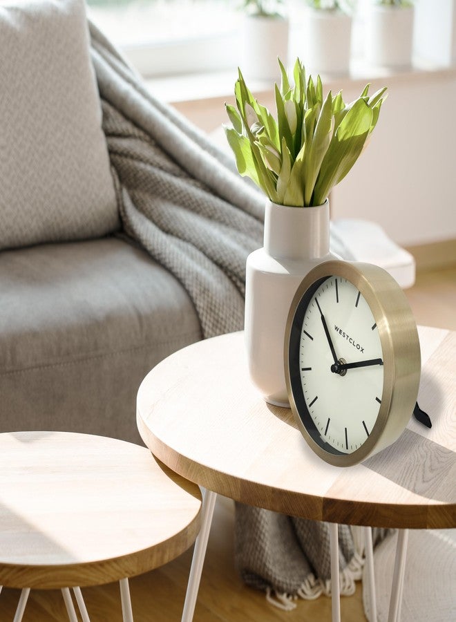 Westclox Contemporary Table & Wall Clock for Home or Office – 6-Inch Round Analog Clock with Brushed Gold Metal Frame, Folding Stand & Wall Mount (Gold, 6-Inch) - Image 4
