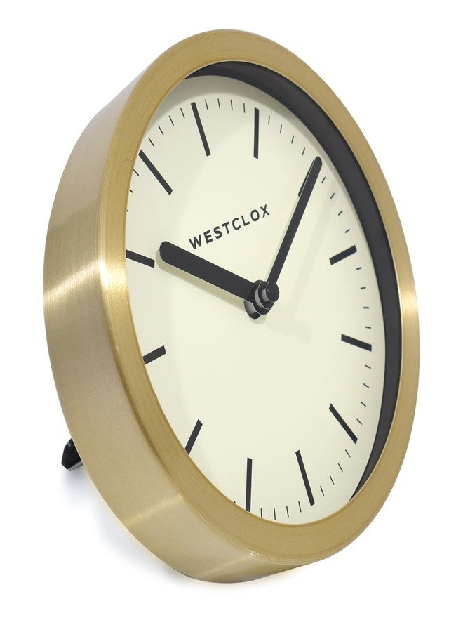 Westclox Contemporary Table & Wall Clock for Home or Office – 6-Inch Round Analog Clock with Brushed Gold Metal Frame, Folding Stand & Wall Mount (Gold, 6-Inch) - Image 3