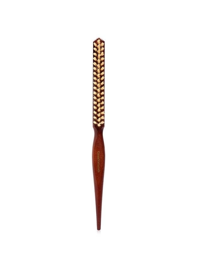 GranNaturals - Boar Bristle Teasing Brush For Slick Back Hair Backcombing Edge Control Smoothing Baby Hairs To Create Volume And Sleek Hairstyle White Bristles Wooden Rat Tail Comb Handle - Image 1