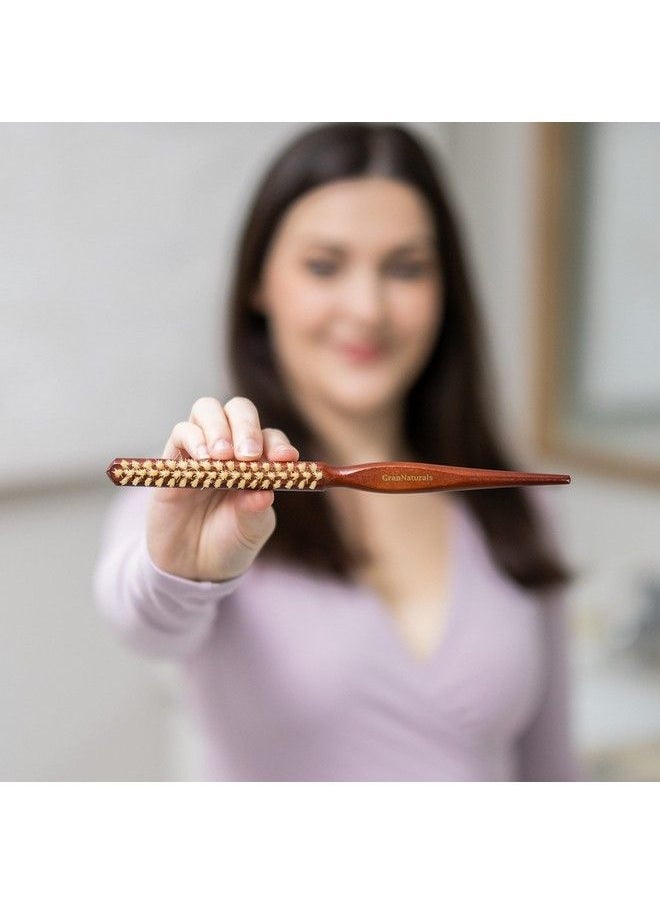 GranNaturals - Boar Bristle Teasing Brush For Slick Back Hair Backcombing Edge Control Smoothing Baby Hairs To Create Volume And Sleek Hairstyle White Bristles Wooden Rat Tail Comb Handle - Image 1