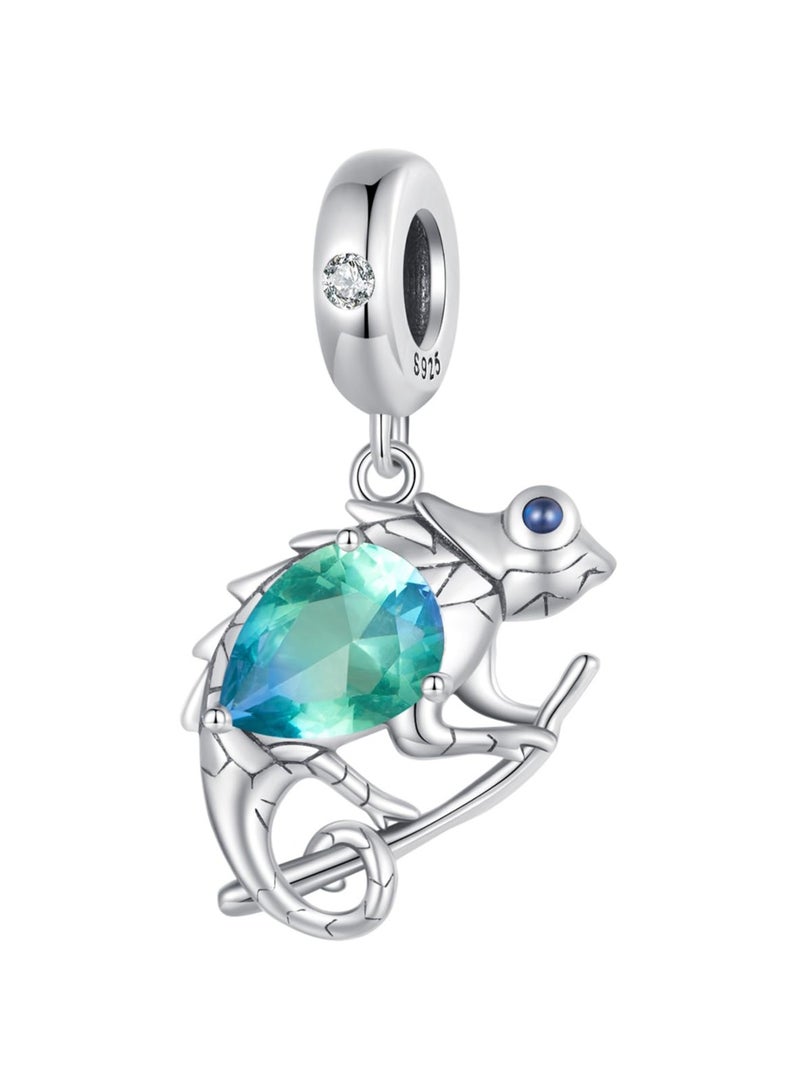 Excefore 925 Sterling Silver Animal Pendant Beads, Bead Charms for Bracelets, Girls Jewelry Beads Women Gift Bracelets and Necklaces, Crystal Everyday Accessories (Chameleon Pendant) - Image 1