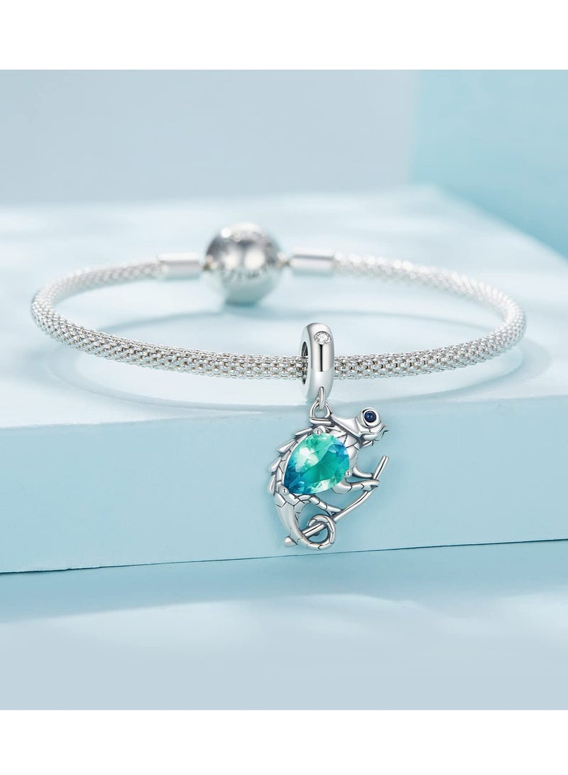 Excefore 925 Sterling Silver Animal Pendant Beads, Bead Charms for Bracelets, Girls Jewelry Beads Women Gift Bracelets and Necklaces, Crystal Everyday Accessories (Chameleon Pendant) - Image 2