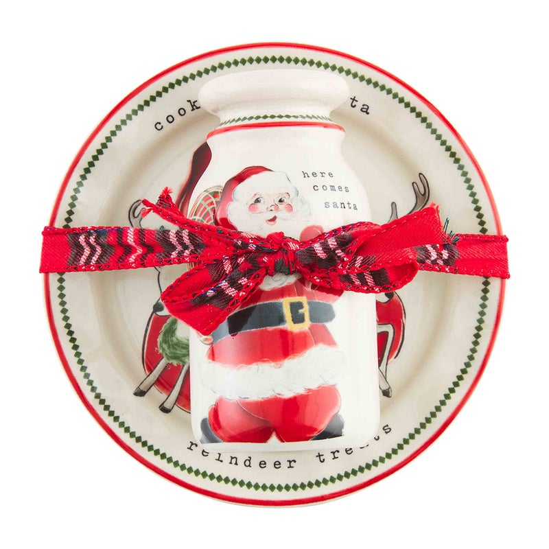 mud pie Mud Pie Vintage Milk and Cookie Set, plate 6 1/2" dia | jug 5" x 2 1/2" dia, RED  - Image 1