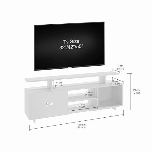FURNEASER Eskido Engineered Wood TV Entertainment Unit, Floor Standing TV Cabinet with Storage Shelves for Living Room, TV Stand for 32,43,50 & 55 Inch TV (Exotic Teak & White) (Exotic Teak) - Image 4