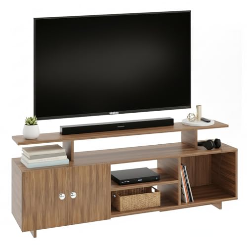 FURNEASER Eskido Engineered Wood TV Entertainment Unit, Floor Standing TV Cabinet with Storage Shelves for Living Room, TV Stand for 32,43,50 & 55 Inch TV (Exotic Teak & White) (Exotic Teak) - Image 5