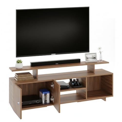 FURNEASER Eskido Engineered Wood TV Entertainment Unit, Floor Standing TV Cabinet with Storage Shelves for Living Room, TV Stand for 32,43,50 & 55 Inch TV (Exotic Teak & White) (Exotic Teak) - Image 3