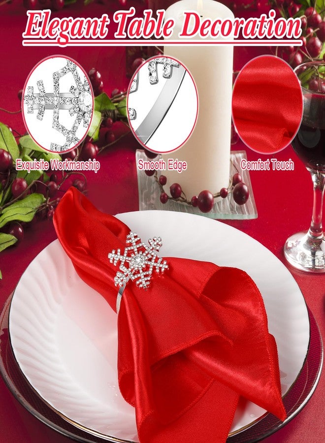 Nitial 24 Pcs Christmas Napkin and Rings Set 12 Packs Washable Red Napkins Cloth 12 Pcs Silver Snowflake Napkin Rings for Holiday Table Decoration Wedding Birthday Xmas Party Events - Image 3