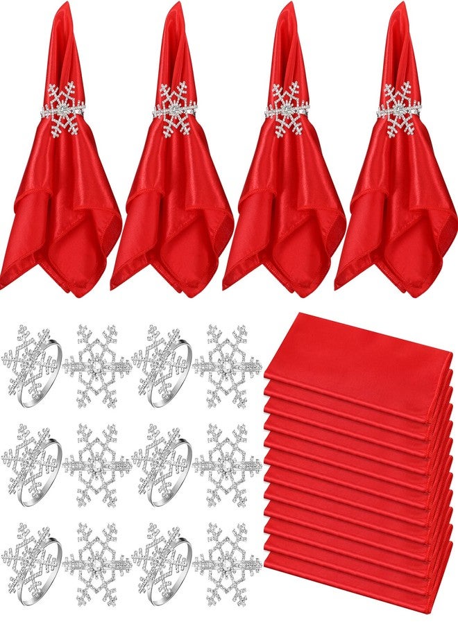 Nitial 24 Pcs Christmas Napkin and Rings Set 12 Packs Washable Red Napkins Cloth 12 Pcs Silver Snowflake Napkin Rings for Holiday Table Decoration Wedding Birthday Xmas Party Events - Image 1