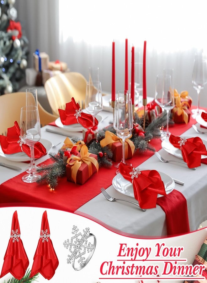 Nitial 24 Pcs Christmas Napkin and Rings Set 12 Packs Washable Red Napkins Cloth 12 Pcs Silver Snowflake Napkin Rings for Holiday Table Decoration Wedding Birthday Xmas Party Events - Image 4