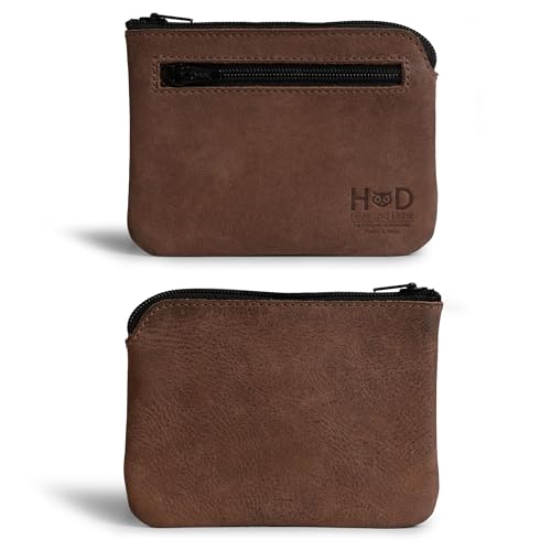 Hide & Drink, Rectangular Zippered Pouch, Compact Bag for Coins, Small Personal Items, Cash & Card Holder, Full Grain Leather, Handmade, Bourbon Brown - Image 1