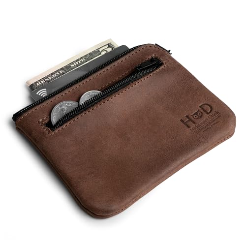 Hide & Drink, Rectangular Zippered Pouch, Compact Bag for Coins, Small Personal Items, Cash & Card Holder, Full Grain Leather, Handmade, Bourbon Brown - Image 3
