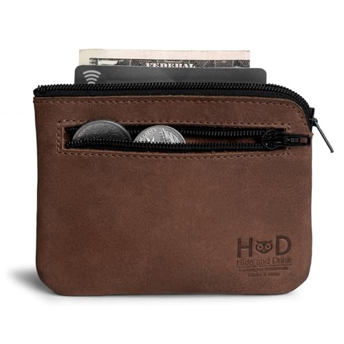 Hide & Drink, Rectangular Zippered Pouch, Compact Bag for Coins, Small Personal Items, Cash & Card Holder, Full Grain Leather, Handmade, Bourbon Brown - Image 2