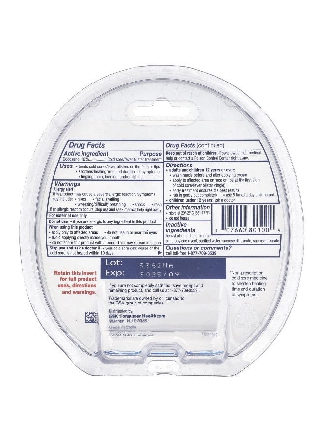 abreva Abreva, Cold Sore/Fever Blister Treatment, 0.07 oz (2 g) - Image 3