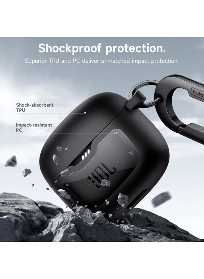 for JBL Tune Flex 2 / JBL Tune Flex Earbuds Case, Shockproof Magnetic Cover, Rugged Bumper Case with Carabiner & Cleaning Kit & Removal Tool, Black  - Image 4