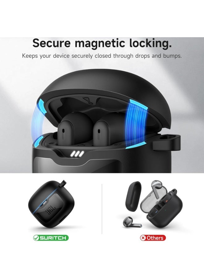 for JBL Tune Flex 2 / JBL Tune Flex Earbuds Case, Shockproof Magnetic Cover, Rugged Bumper Case with Carabiner & Cleaning Kit & Removal Tool, Black  - Image 3