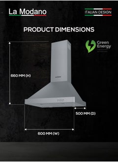La Modano 60cm Stainless Steel Built-in Pyramid Ventilation Hood With 3 Speeds LMCH60ST Silver  - Image 5