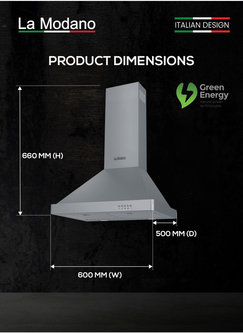 La Modano 60cm Stainless Steel Built-in Pyramid Ventilation Hood With 3 Speeds LMCH60ST Silver  - Image 5