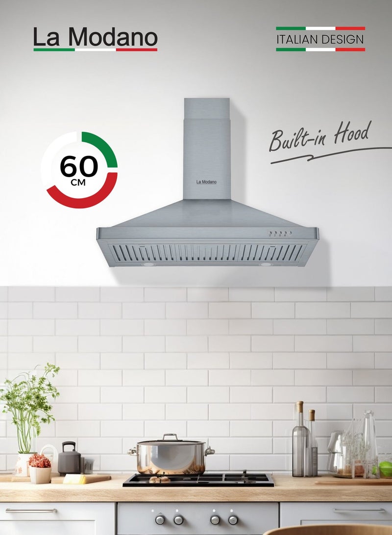 La Modano 60cm Stainless Steel Built-in Pyramid Ventilation Hood With 3 Speeds LMCH60ST Silver - Image 2