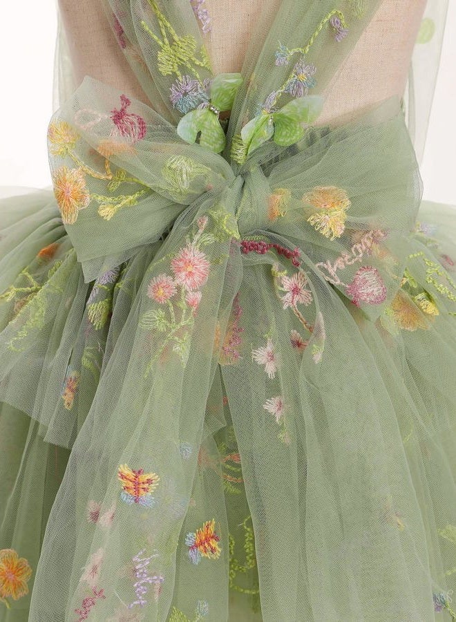 IMEKIS Toddler Girls Butterfly Birthday Dress Rainbow Tulle Formal Wedding Party Ruffle Tutu Dresses Photo Shoot, Sage Green Floral, 4-5 Years - Image 4