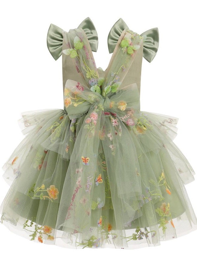 IMEKIS Toddler Girls Butterfly Birthday Dress Rainbow Tulle Formal Wedding Party Ruffle Tutu Dresses Photo Shoot, Sage Green Floral, 4-5 Years - Image 3